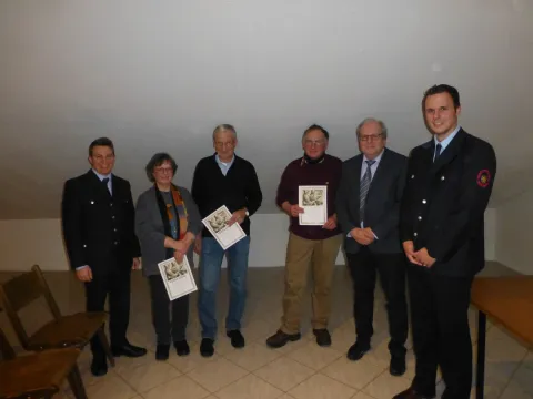 Ehrungen für langjährige Mitgliedschaft im Verein (von links nach rechts): C. Fischer, U. Schwalm-von-Höhe, H.-I. Irmler, M. Racky, Dr. N. Beltz, F. Forster